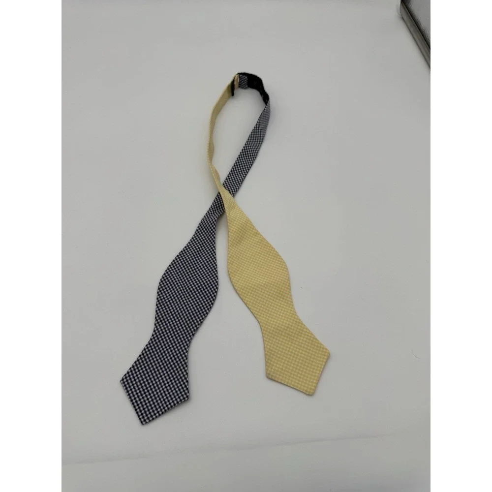 Men's Self-Tie‎ Bow Tie Blue Yellow Gingham Check Adjustable Freestyle Classic